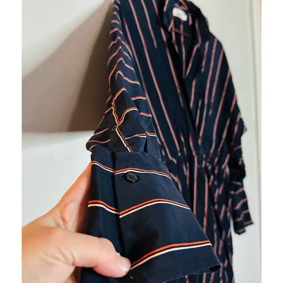 ALC Women's Black Nico Surplice Long Sleeve Striped Silk Midi Dress Size 2 - Picture 6 of 16